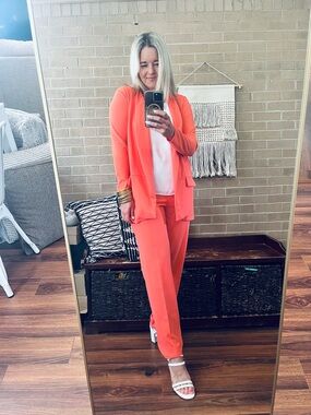 boohoo Coral-Orange Open Front Blazer Set